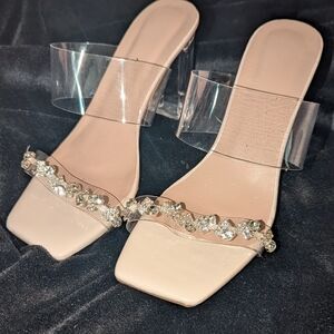 Elegant Nude Heels with Clear Embellished Straps
